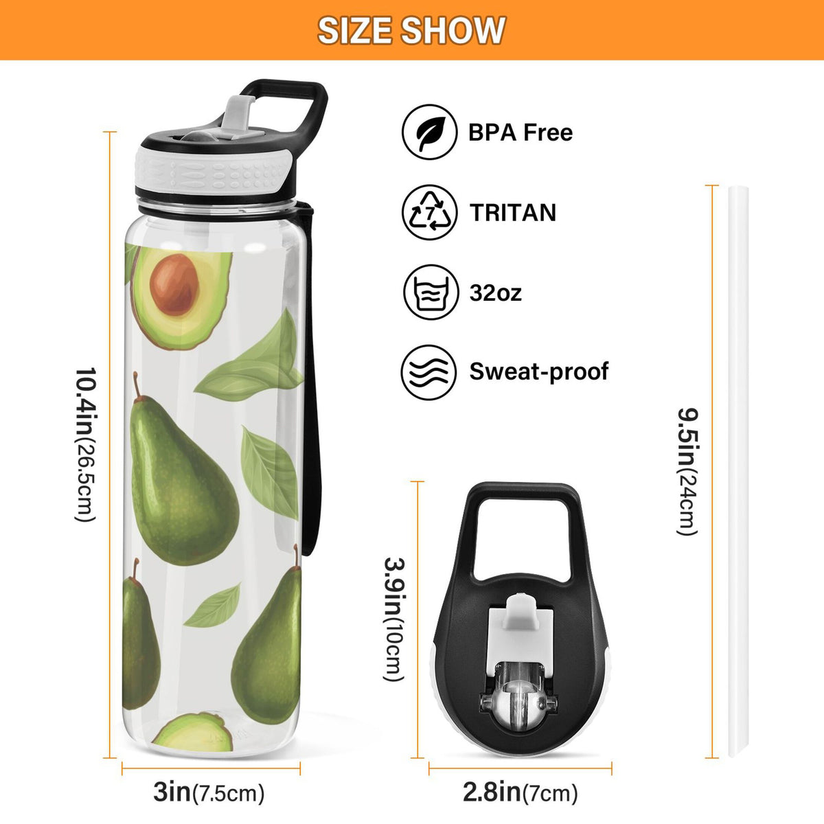 32oz Tritan Clear Water Bottle with Straw M40541