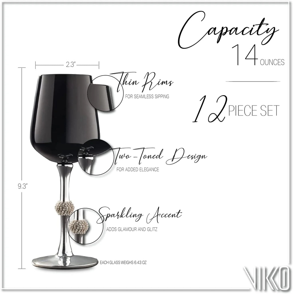 Black Silver Wine Glasses Set Of Twelve K787