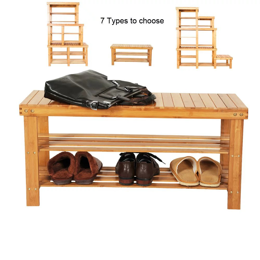 Natural Bamboo Shoe Bench Shoe Rack Organizer E453