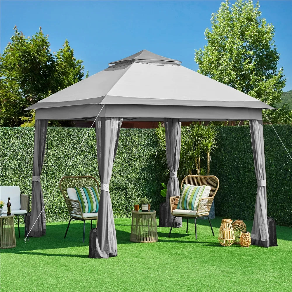 11x11 FT Pop-Up Gazebo with 4 Mesh Sidewalls, Light Gray P128910