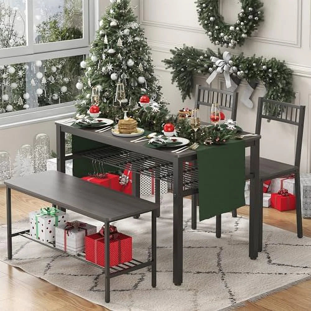Dining Table Set for 4 with 2 Chairs 1 Bench Rustic Brown I89297