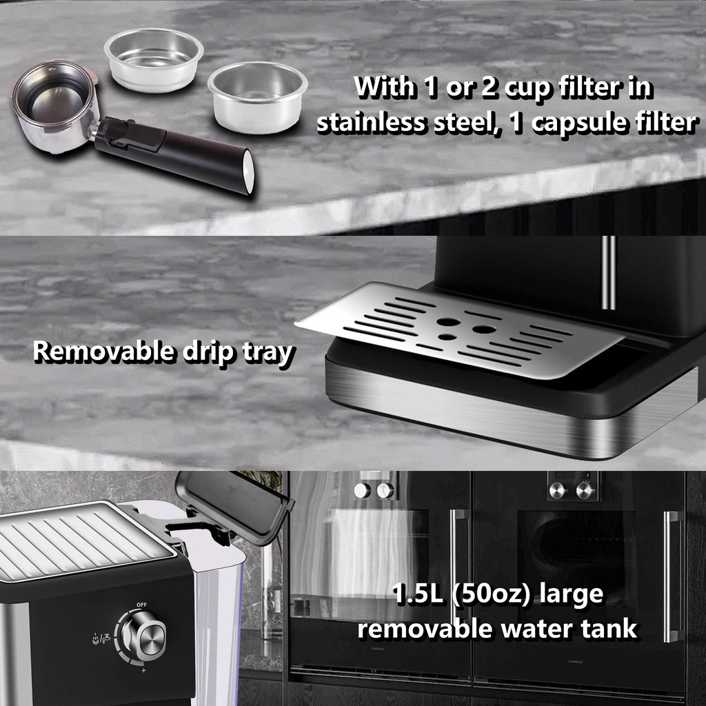 20 Bar Stainless Steel Espresso Machine with Milk Frother B570991
