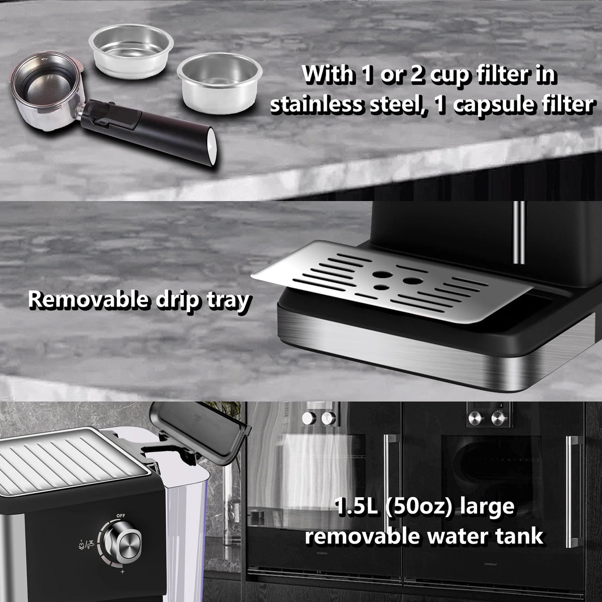 20 Bar Stainless Steel Espresso Machine with Milk Frother B570991