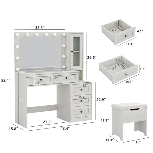 White Vanity Desk with LED Bulbs J1555
