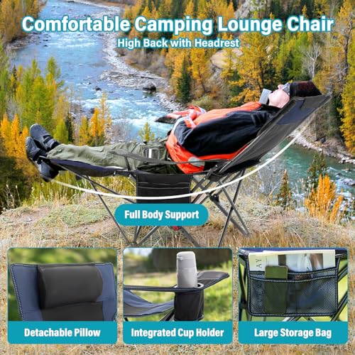 Reclining Camping Chair with Foot Rest, Folding Lounge Chairs, Gray M408