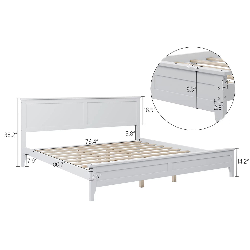 White Solid Wood King Platform Bed K77255