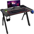 Ultrawide Curved LED Computer Desk, Waterproof Carbon-Fiber Surface, 6-Color RGB Lighting Accents, Cup Holder, 31.5 Mouse Pad Z651