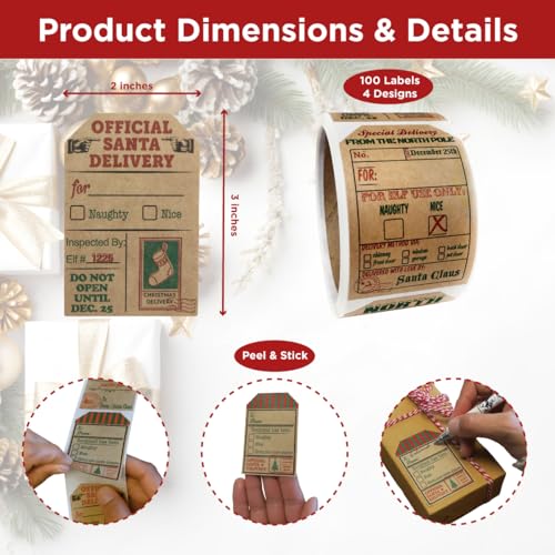 Kraft Gift Tag Stickers, 2 x 3 Inch, Roll of 100 G425