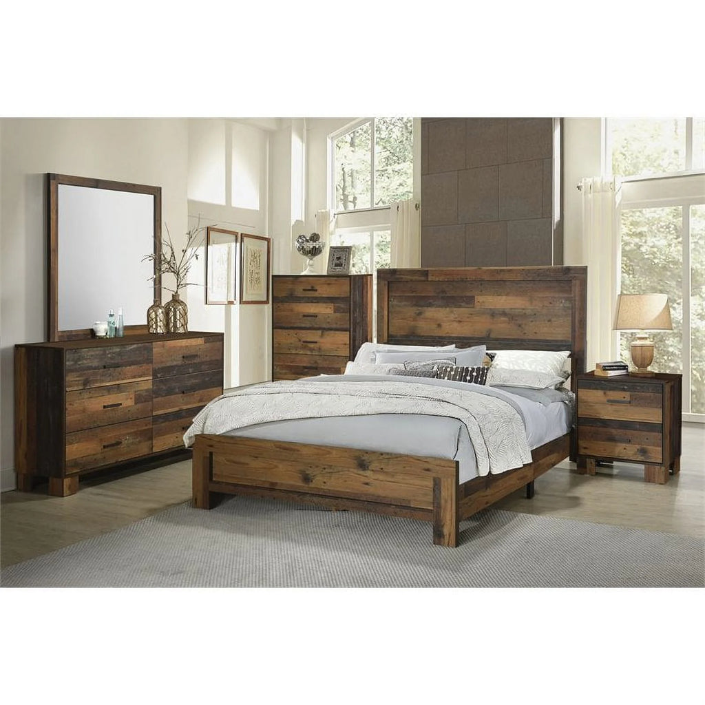 5-piece Eastern King Panel Bedroom Set Rustic Pine V18355