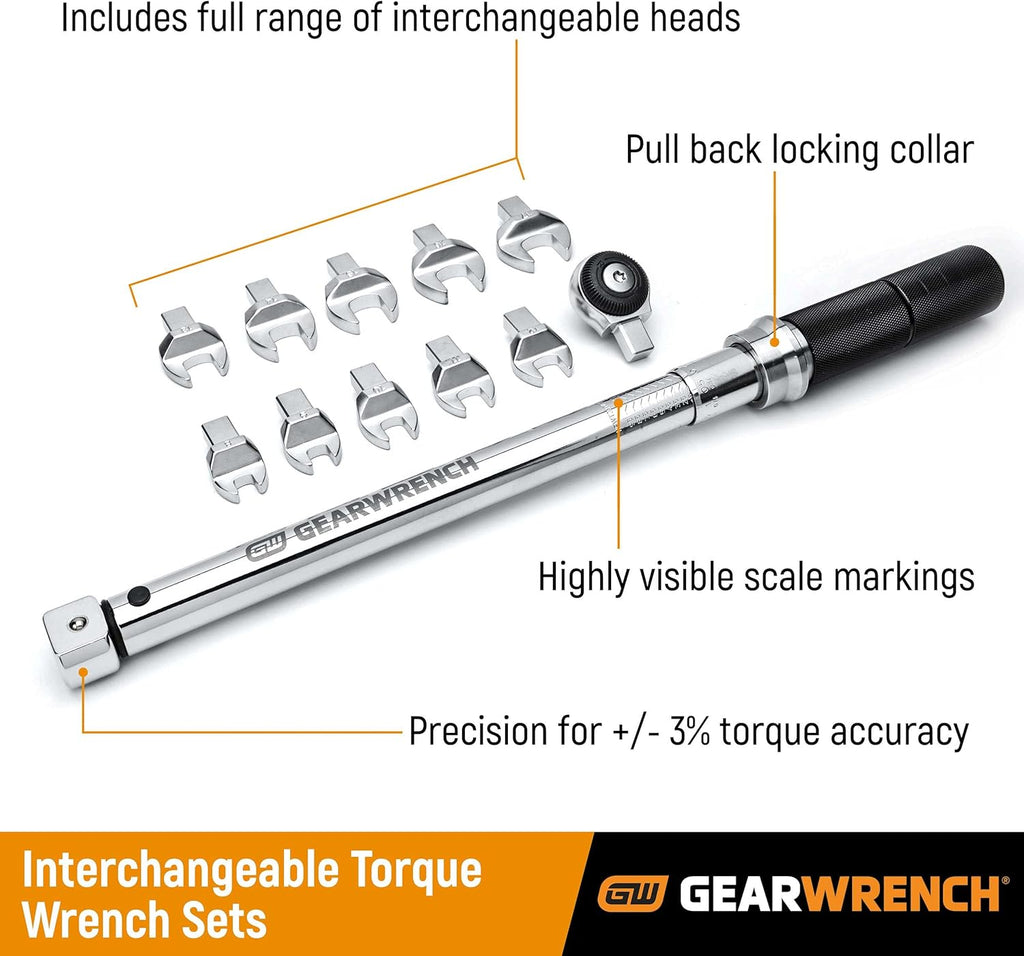 12 Pc. 3/8" Drive SAE Open End Interchangeable Torque Wrench Set Y289