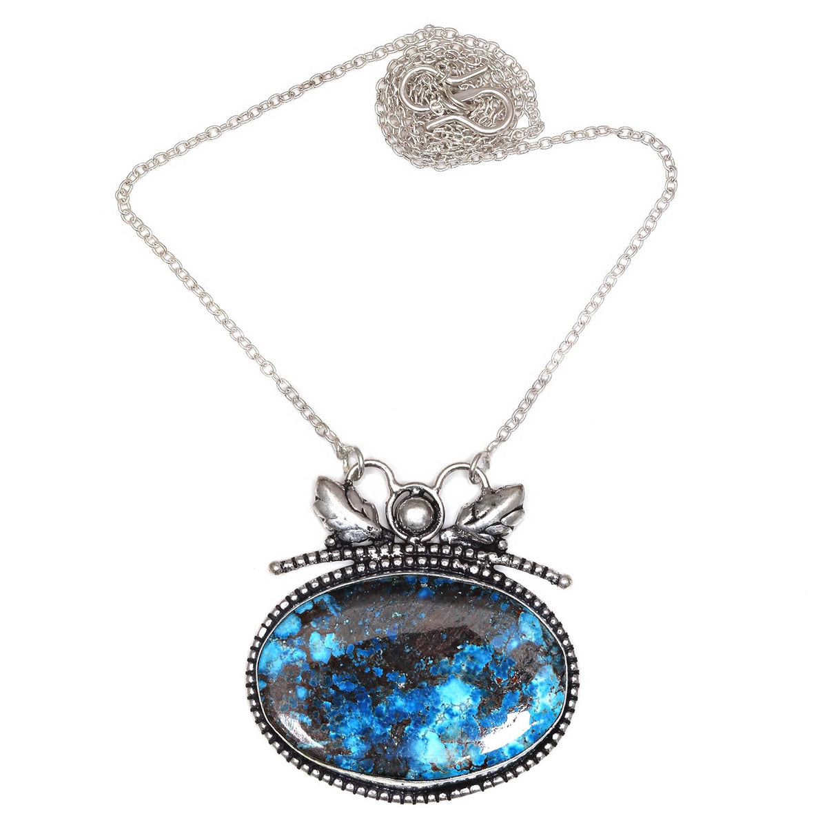 Azurite Silver Sterling Gemstone Beads 20" Chrysocolla Round Necklace W595454