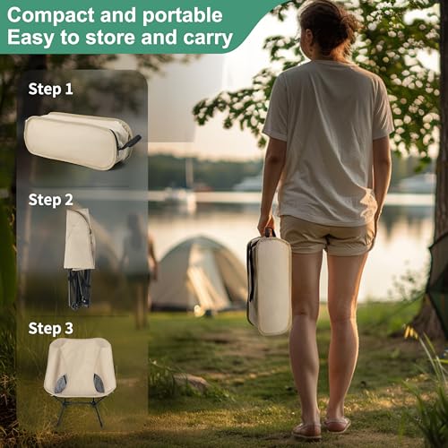 Lightweight Adjustable Folding Camping Chairs with Carry Bag and Side Pockets (Khaki) X3839