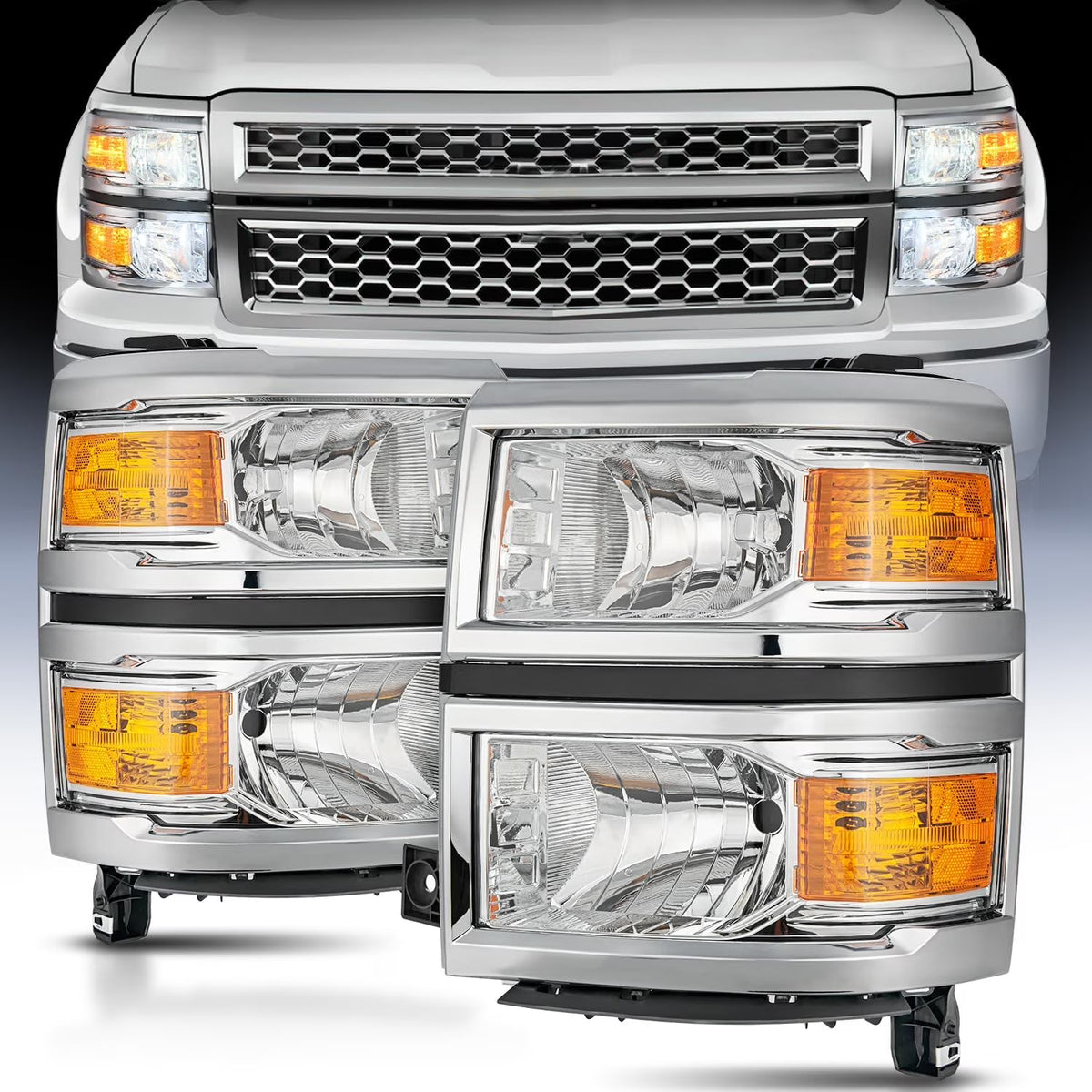 Chrome Housing Amber Reflector Headlight Assembly N3687