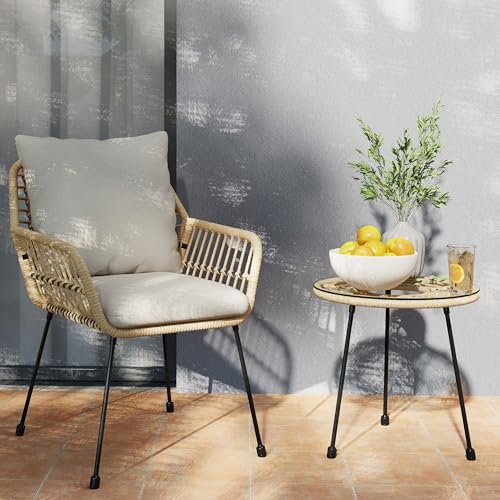 Blue 3 Pieces Upholstered Rattan Patio Bistro Set with Coffee Table S11227