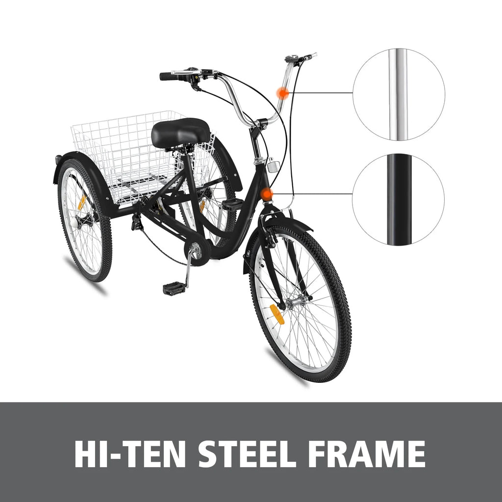 24 1-Speed 3 Wheel Adult Tricycle with Basket Y53424