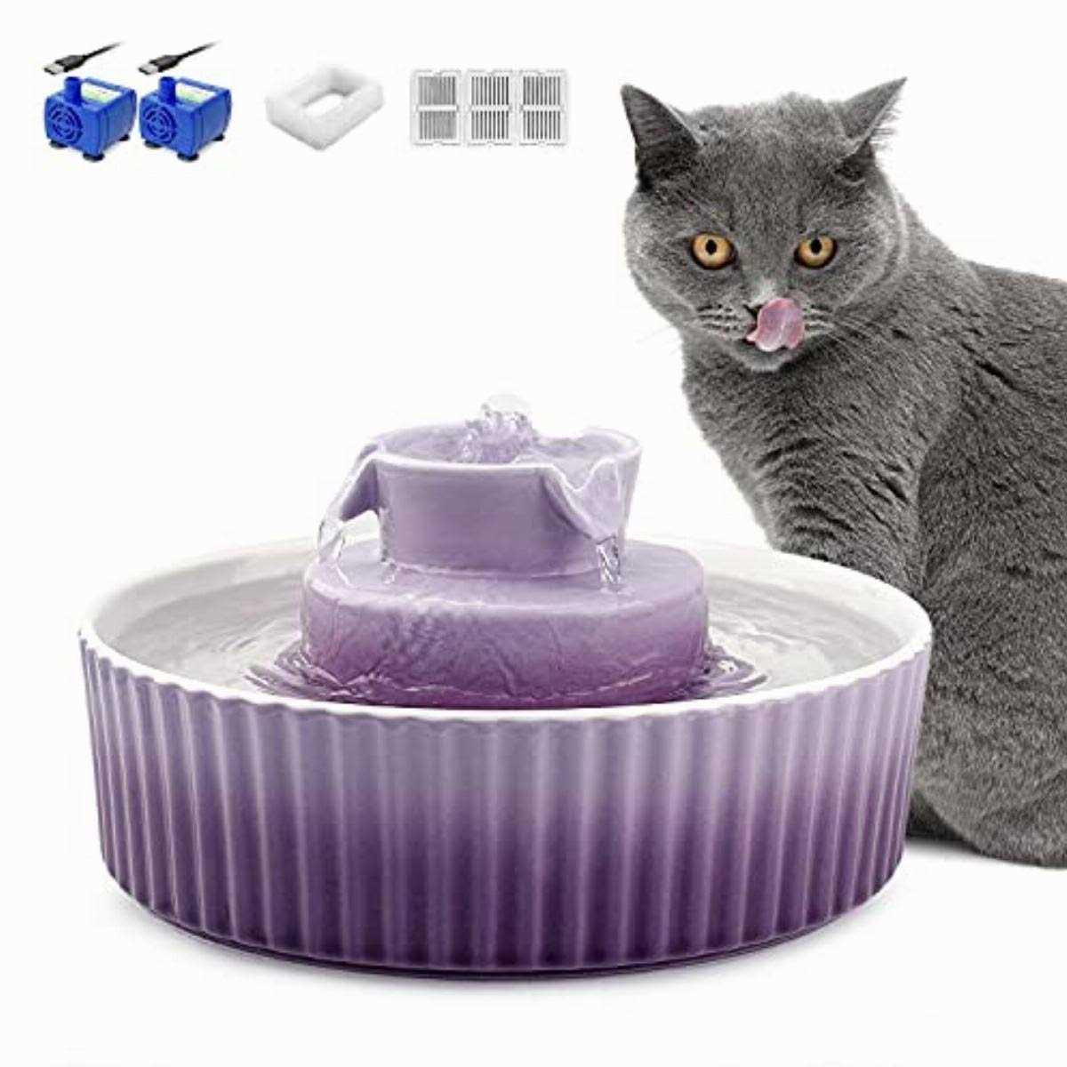 Ceramic Cat Water Fountain, 2.1 L Drinking Fountain Bowl D630