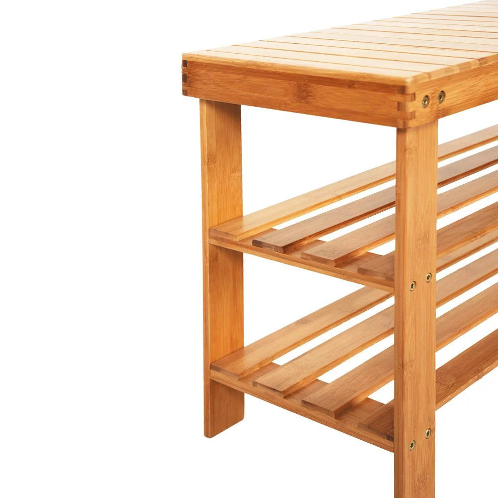 Natural Bamboo Shoe Bench Shoe Rack Organizer E453