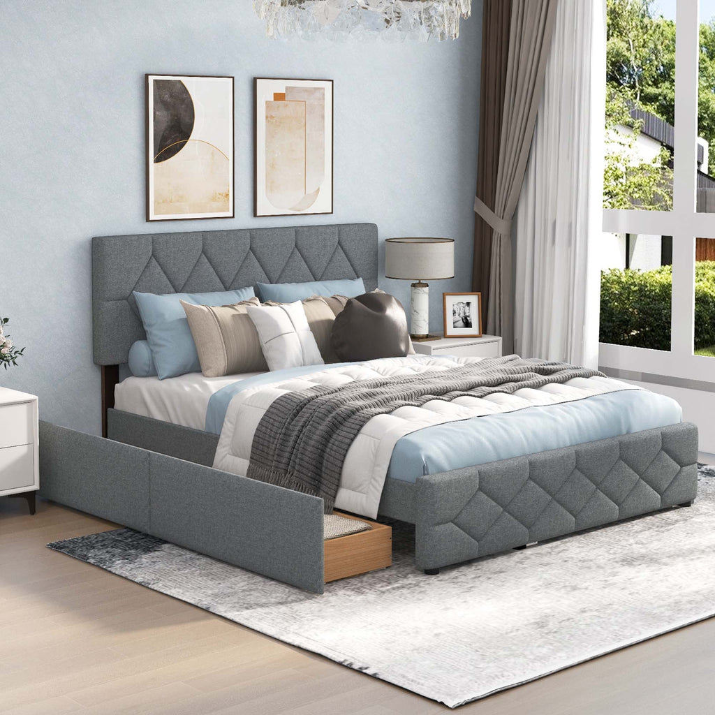Queen Upholstered Platform Bed with Twin XL Trundle and 2 Drawers X5086