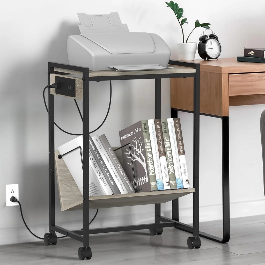 2-Tier End Table with Charging Station and Vinyl Storage Shelf C756
