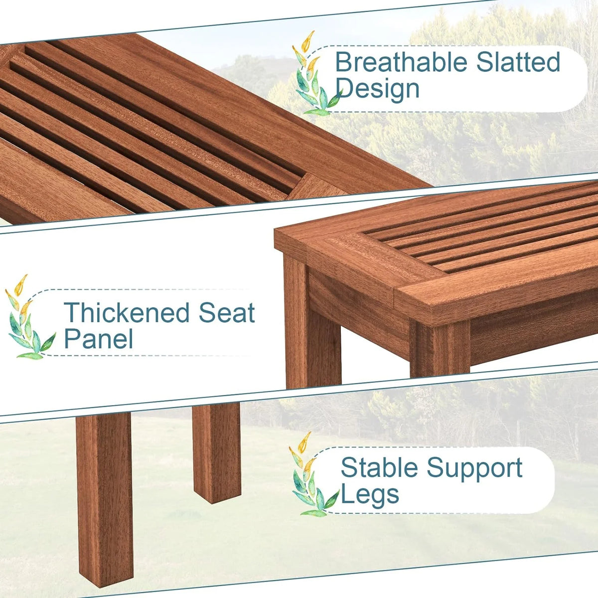 Weather Resistant Solid Wood 2 Seater Outdoor Bench D160374