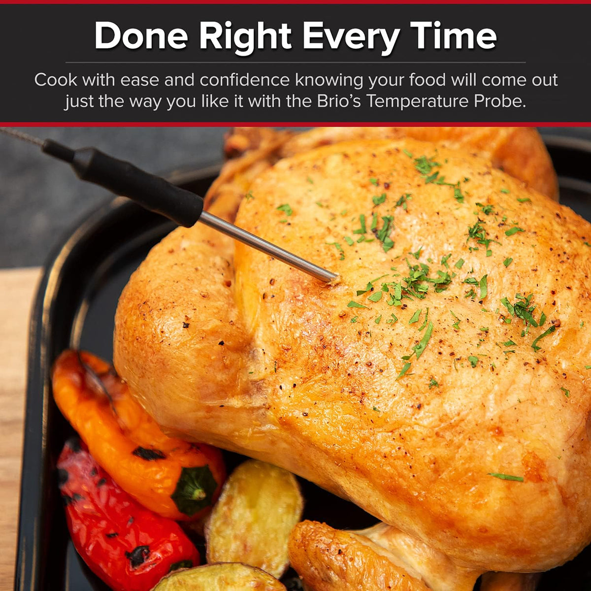 Brio Air Fryer Smart Oven, 15.5-Qt X-Large Family Size, Countertop Convection Rotisserie Grill Combo, 4 Rack Positions, 50°-425°F Temperature Controls in 5° Increments, Linear Thermal Technology and Integrated Temperature Probe S8569