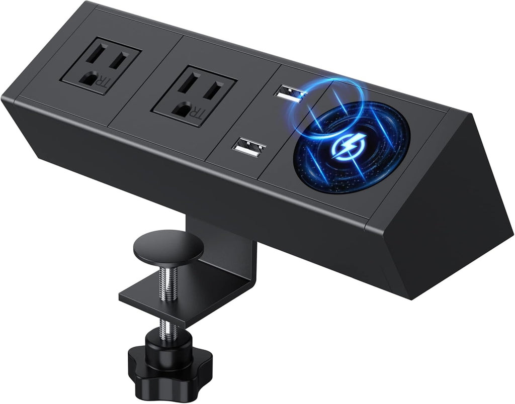 Desk Clamp Power Strip with Wireless Charger, 6ft Cable J76695