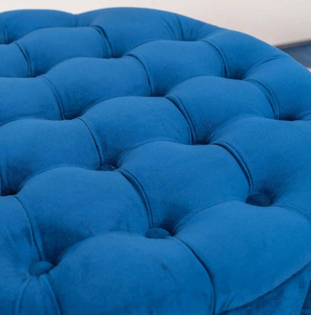 Blue Velvet Round Storage Ottoman E615