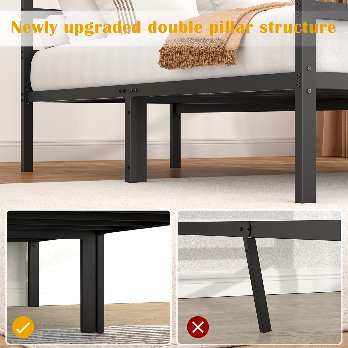 Queen Size Metal Platform Bed Frame with Headboard and Footboard F663