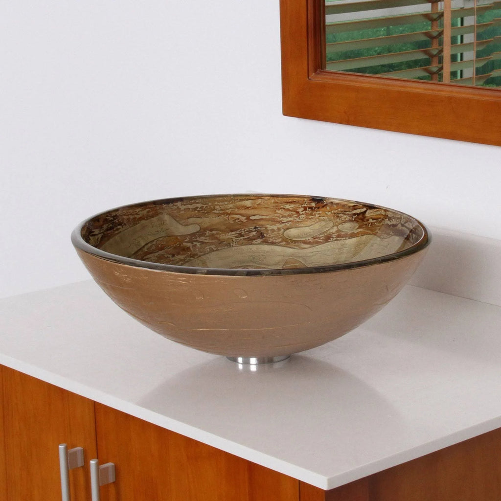Tempered Glass Bathroom Vessel Sink with Chrome Faucet V88015