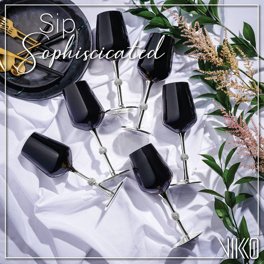 Black Silver Wine Glasses Set Of Twelve K787