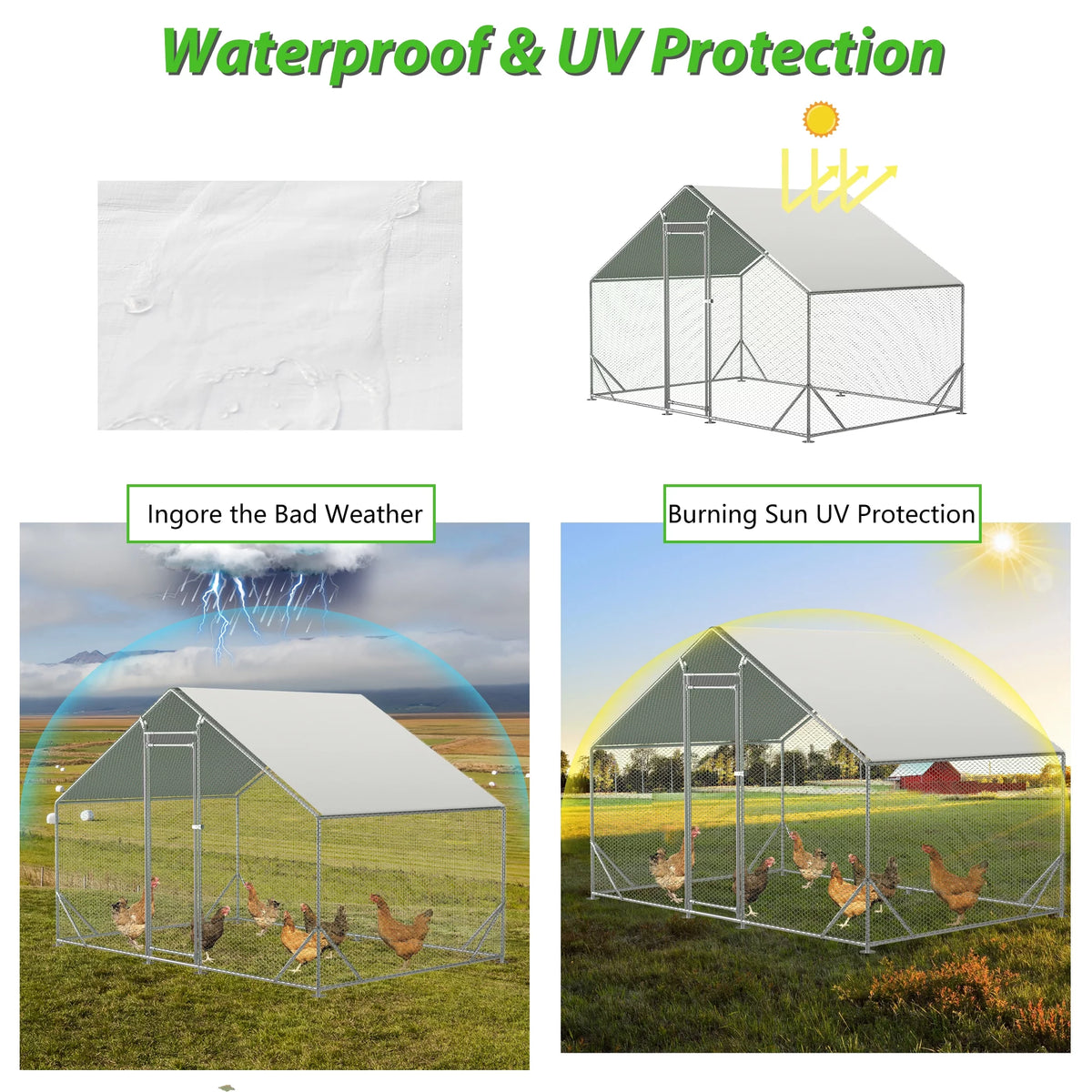 Large Metal Chicken Coop with Waterproof Cover P9866
