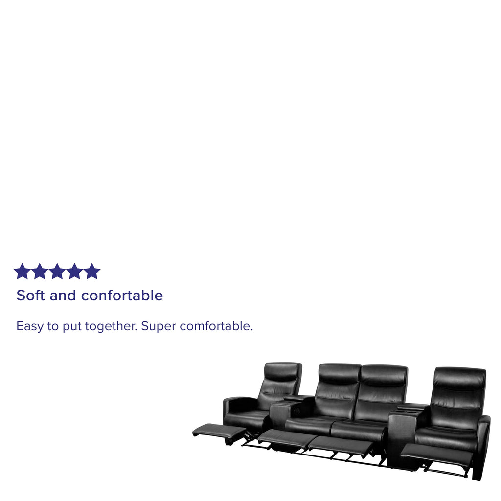 Black 4 Seat Reclining Theater Seating with Cup Holders S446