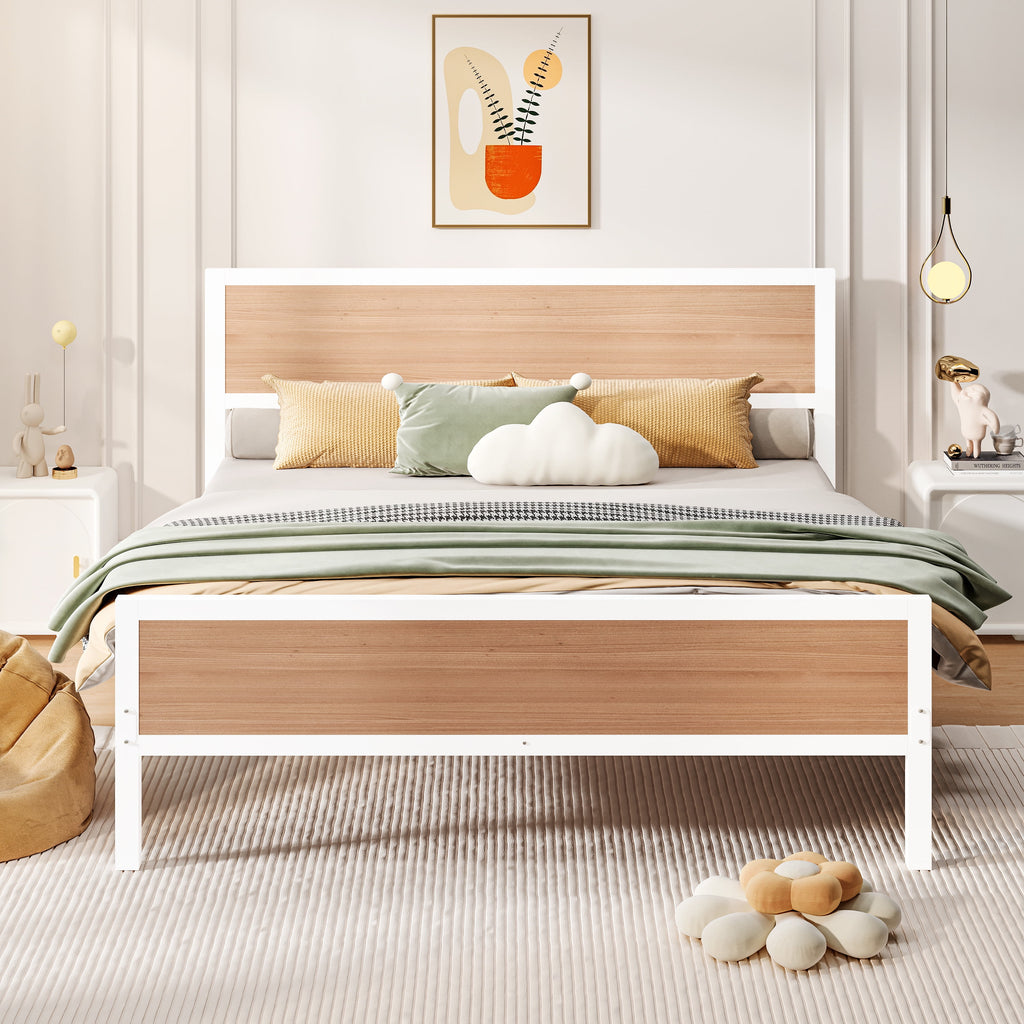 White Full Size Metal Platform Bed Frame with Headboard and Footboard A926198
