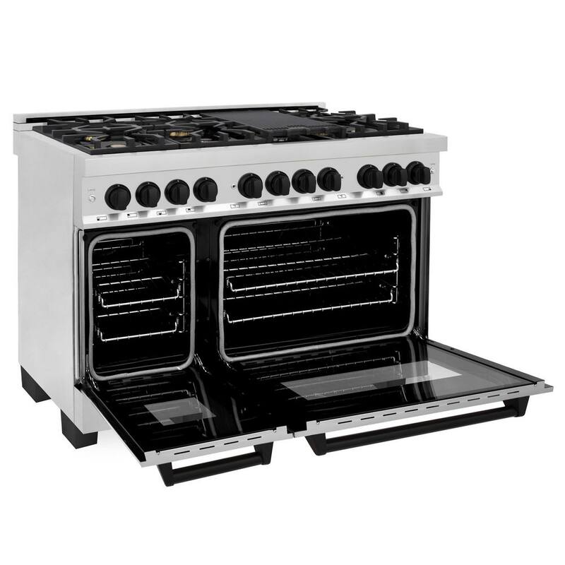 48 in. 7 Burner Double Oven Dual Fuel Range in Stainless Steel and Matte Black Z370