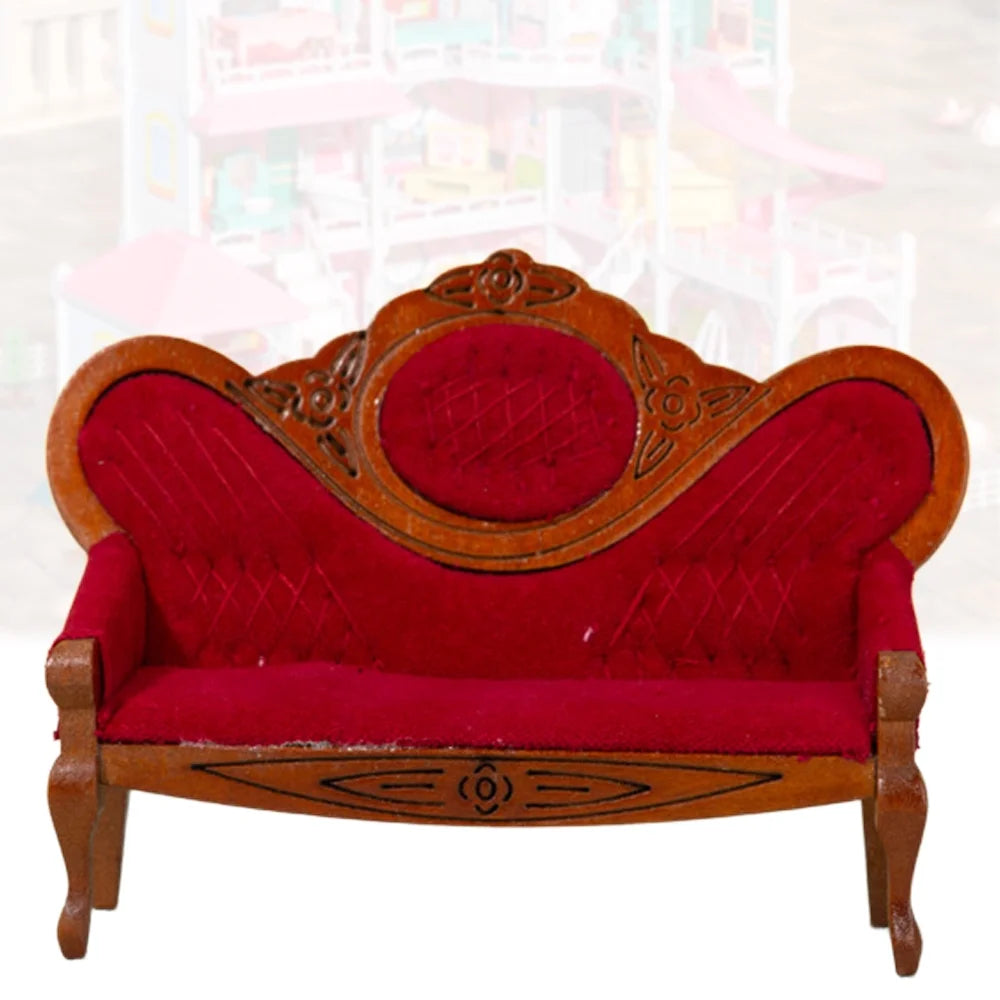 Walnut Wood Dollhouse Mini Sofa U5826