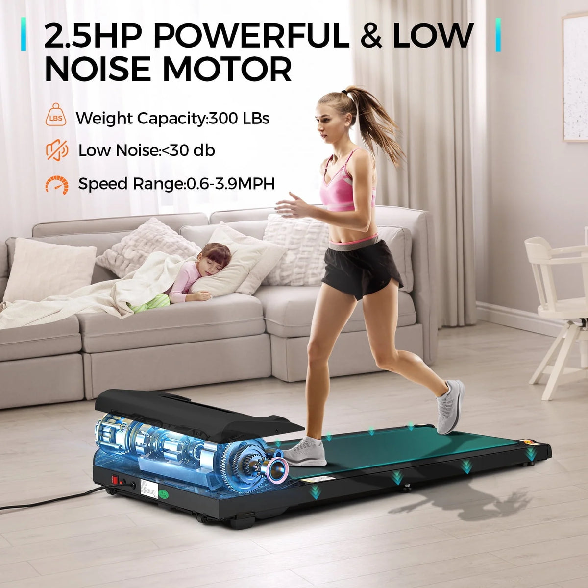 Walking Pad Treadmill 2.5HP Electric Jogging Running Machine with LED Display Y3754