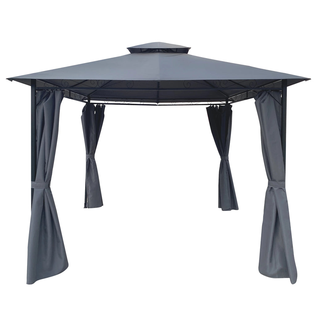 Gray Gazebo Canopy With Curtains Q7797