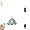 Brass Finished Tiffany Macaron Blue Cone Glass Swag Lamp J7160