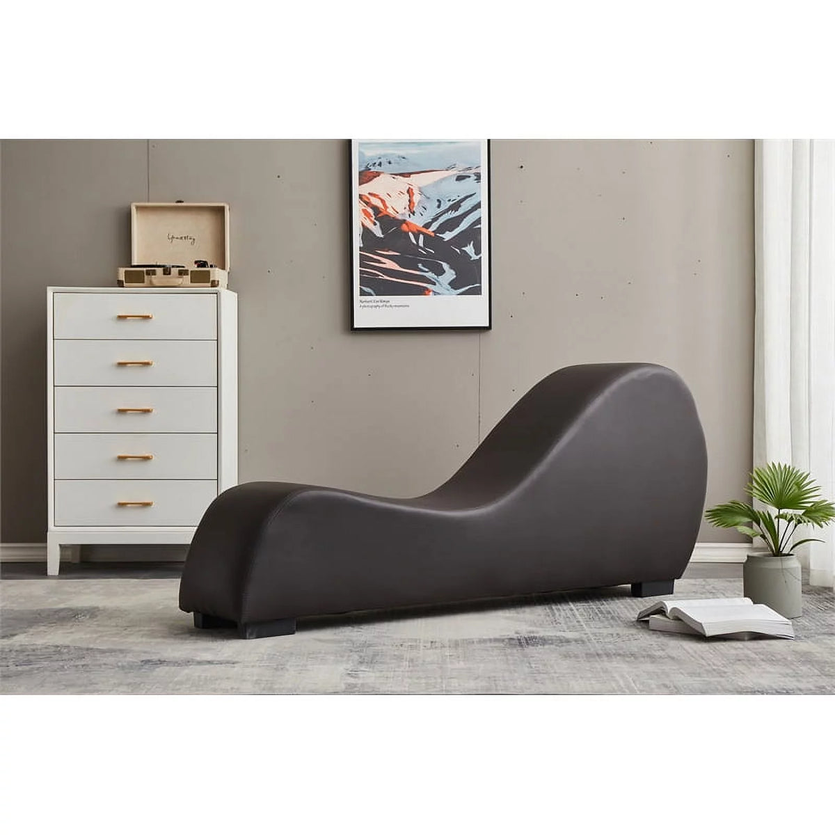 Brown Faux Leather Chaise U662