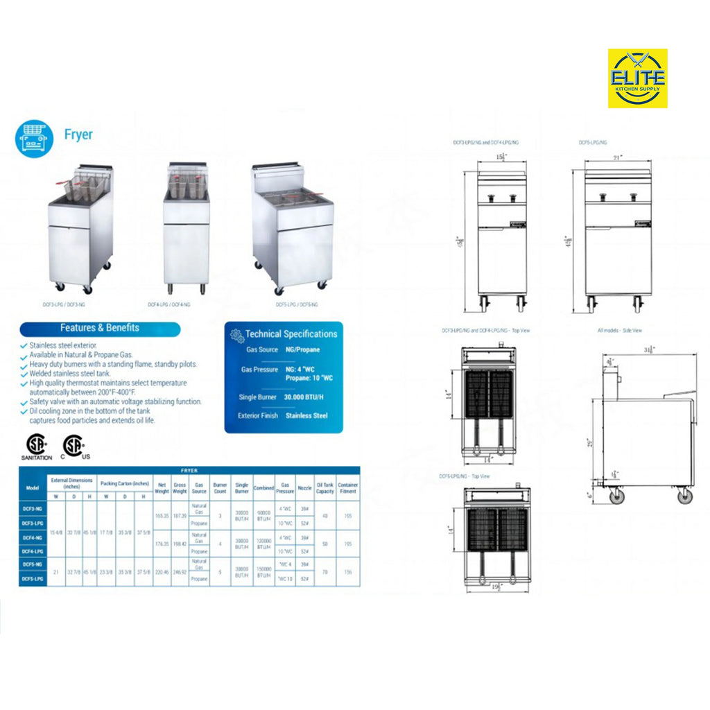 40 lbs Commercial Natural Gas Deep Fryer 90,000 BTU Dual Tanks L3651