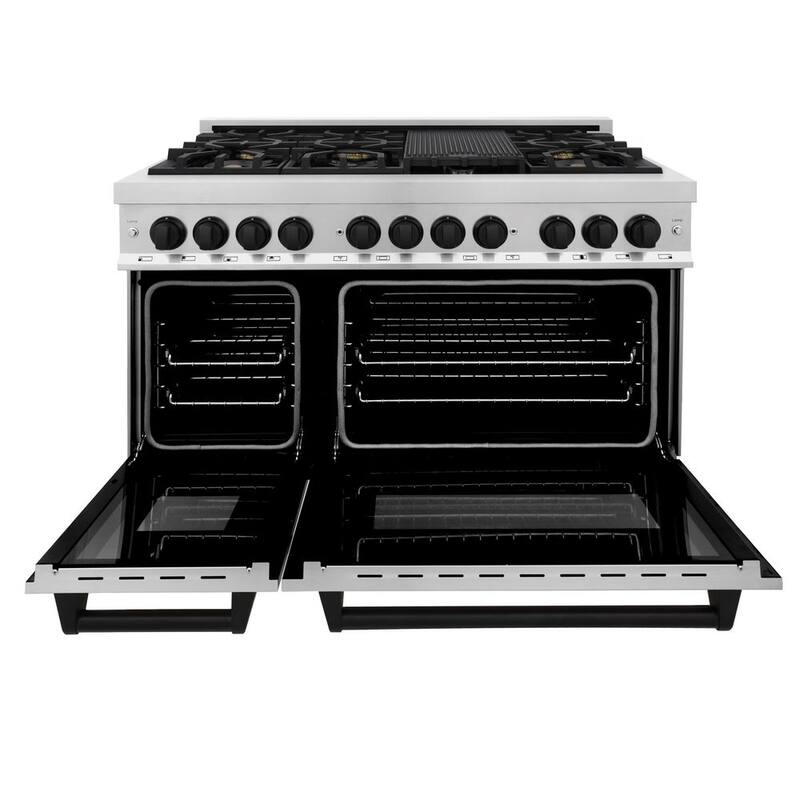 48 in. 7 Burner Double Oven Dual Fuel Range in Stainless Steel and Matte Black Z370