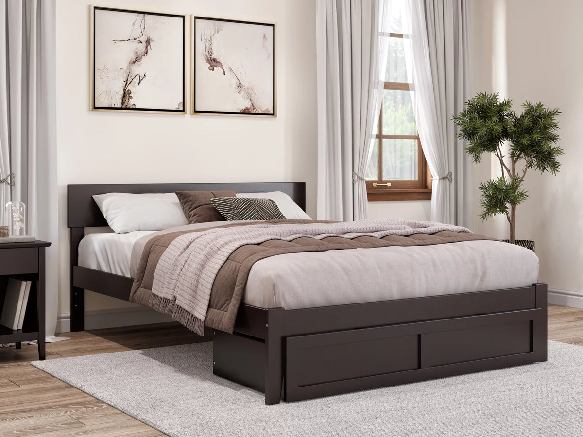 Queen Wood Platform Bed Frame with Foot Drawer Storage I820219