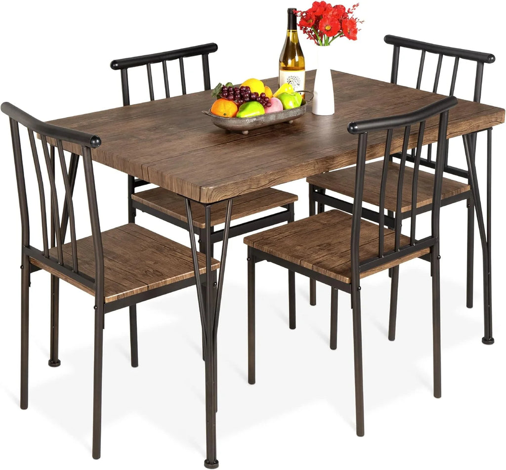 5-Piece Metal and Wood Rectangular Dining Table Set with 4 Chairs O96838