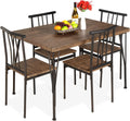 5-Piece Metal and Wood Rectangular Dining Table Set with 4 Chairs O96838