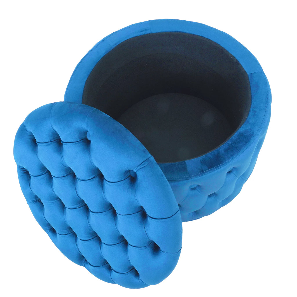 Blue Velvet Round Storage Ottoman E615