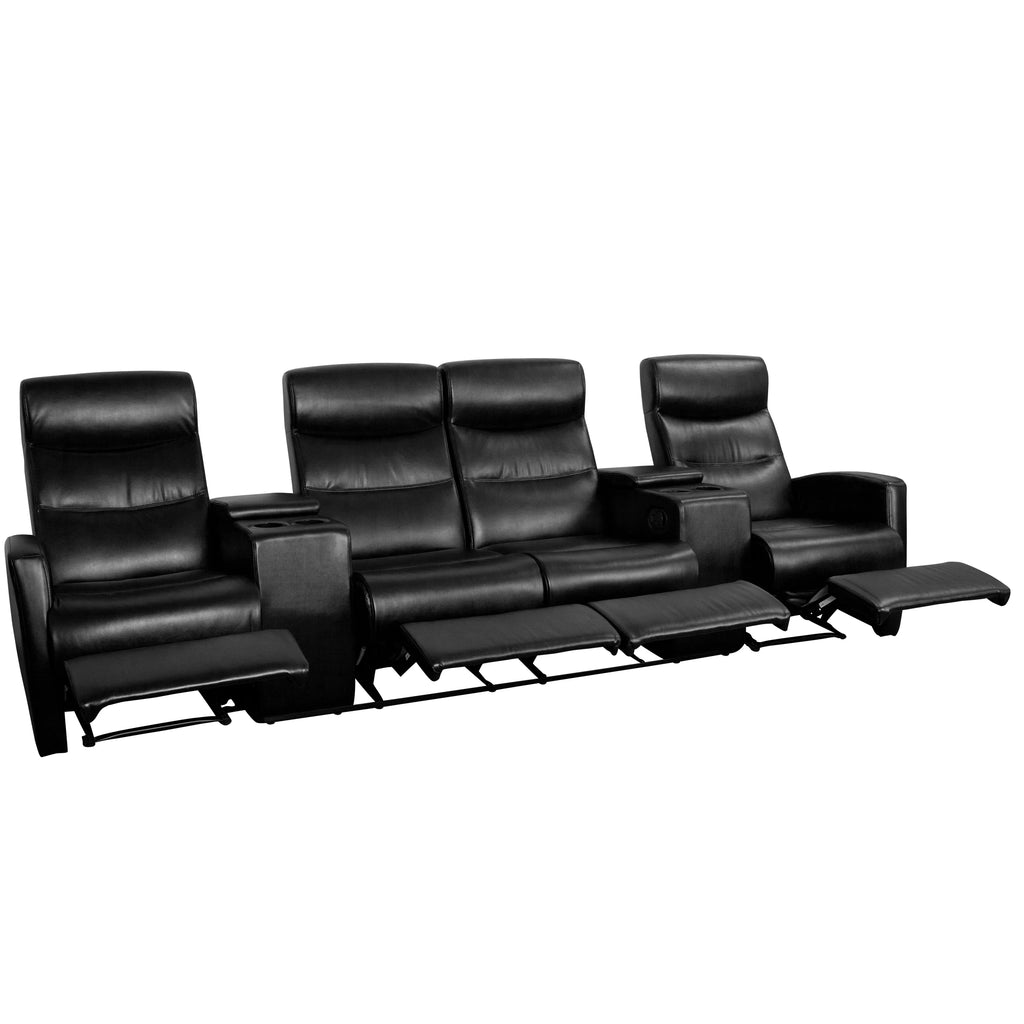 Black 4 Seat Reclining Theater Seating with Cup Holders S446