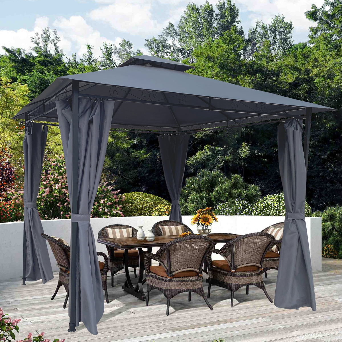 Gray Gazebo Canopy With Curtains Q7797