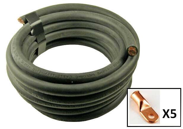 2 Gauge Black 40 Feet Battery Cable with 5 Lugs G3389