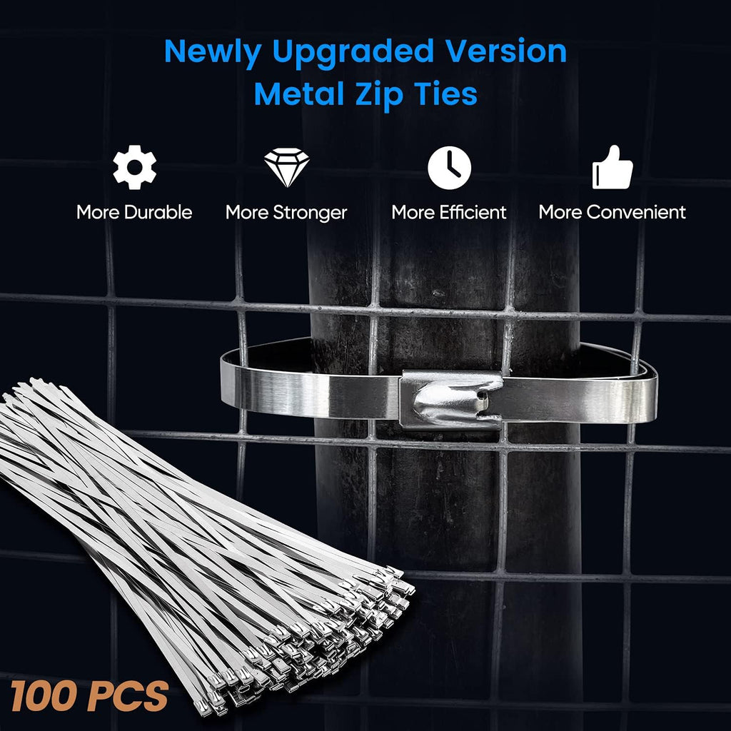 Metal Zip Ties, 100 Pcs 11.8 Inch, 304 Stainless Steel Cable Ties J441