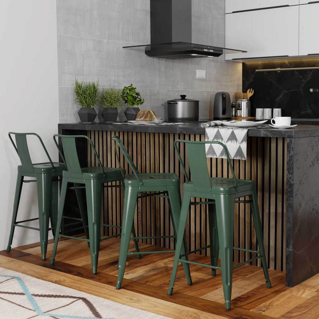 Sage Green Industrial Metal Counter Stool Set of 4 Q665